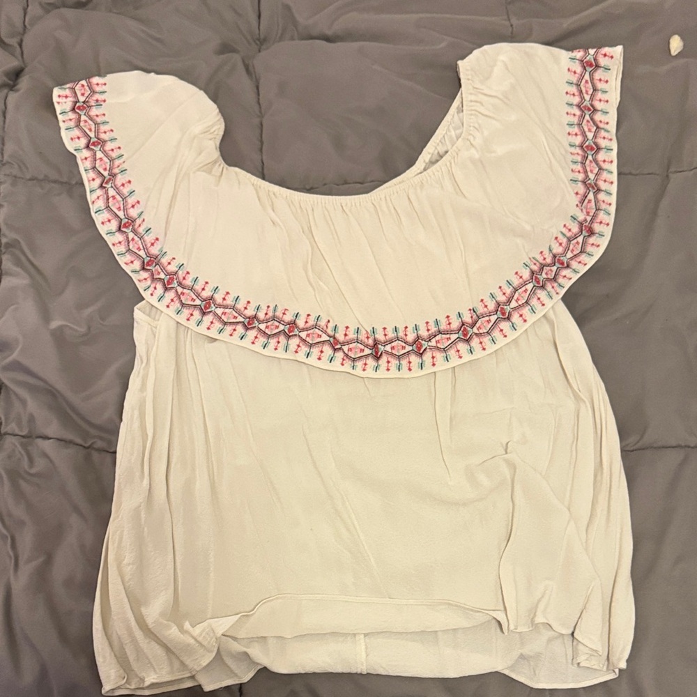Torrid White off the shoulder Blouse with Embroidery